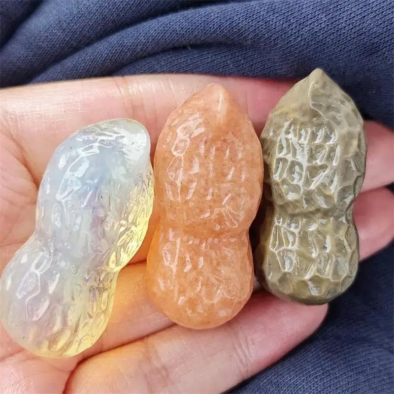 Natural Quartz Jade Peanut Carving Crystal Love Healing Fengshui Gemstones HomeDecoration Holiday Gift 1PCS