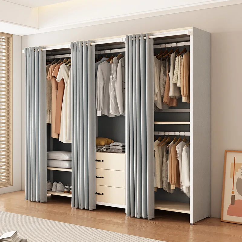 

Fully enclosed walk-in metal wardrobe, home bedroom cloakroom rack, assembled homemade steel frame, open wardrobe