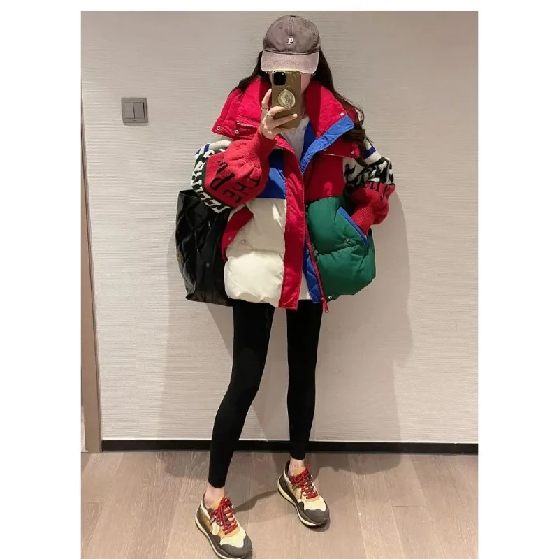 European Goods 2025 Winter New Fashion Design Sense Splicing Foreign Down Jacket Niche Fashion Coat High Quality Contrast Color