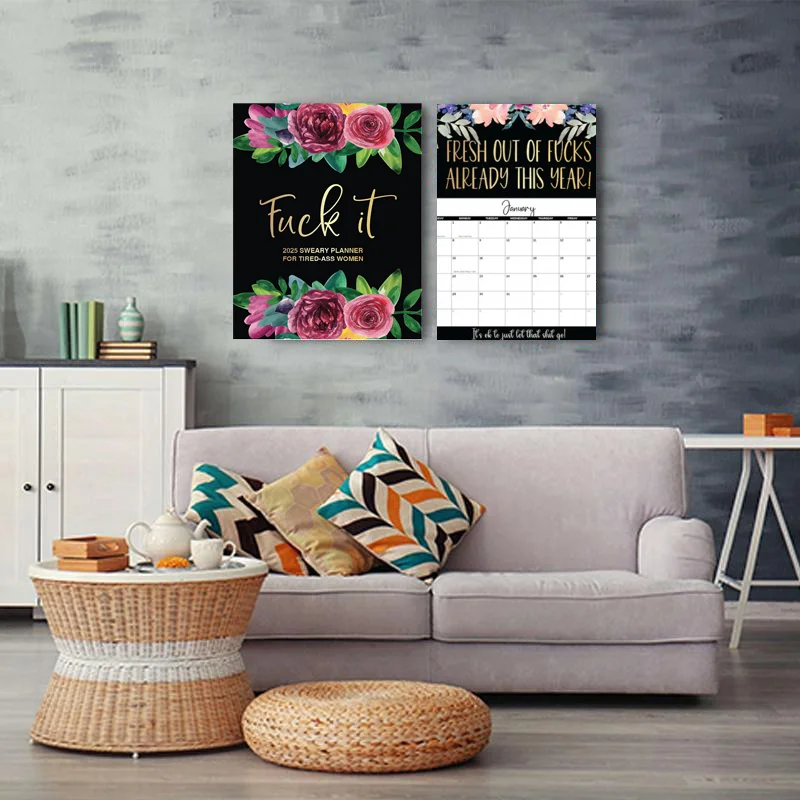 2025 Calendar For Tired-Ass Women New Time Planning With Coil Wall Calendar Paper Hanging Calendar Indoor New Year's Gifts