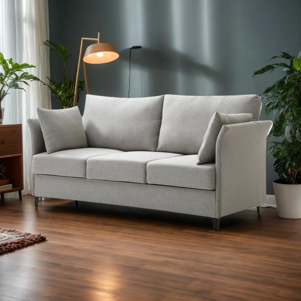 أريكة حديثة لمنتصف القرن مكونة من 3 مقاعد بقدرة 65.35 وات أريكة بمقعد عميق لغرفة المعيشة، أريكة قماشية مكونة من 3 أشخاص أريكة مريحة للنوم