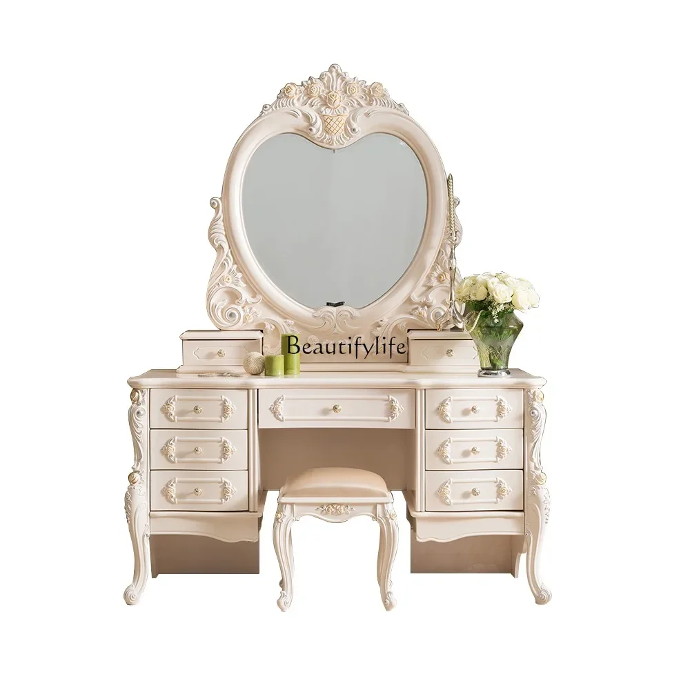 French Style Makeup Table Dresser European Style Solid Wood Dresser Luxury Elegant High-End Sense