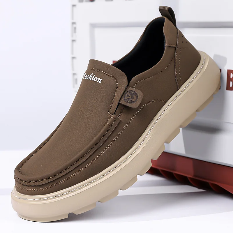 Breathable Comfortable Soft Leather Shoes Casual Flats Spring Summer 2026 Men's Slip on Loafers Platform Shoes Driving Moccasins