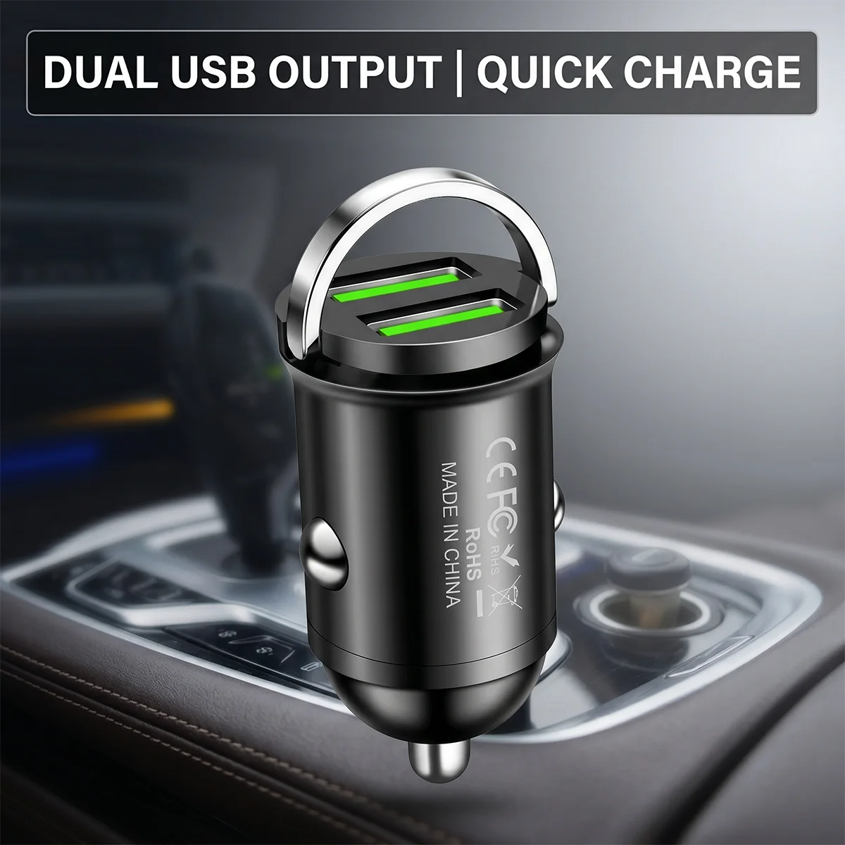 

Автомобильное зарядное устройство 100 Вт с двумя USB-портами, быстрой зарядкой, выдвижным кольцом и интеллектуальной защитой, компактное, для установки в автомобиль