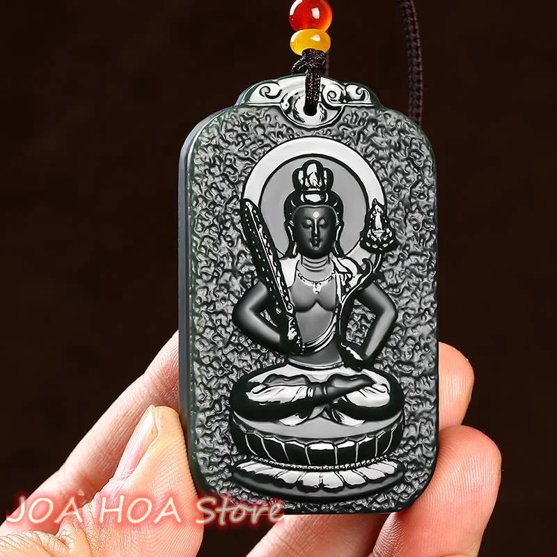 

New Natural Hetian Jade Qing-Jade Void Tibetan Bodhisattva Exquisite Hand-carved Pendant Boutique Necklace Fine Jewelry