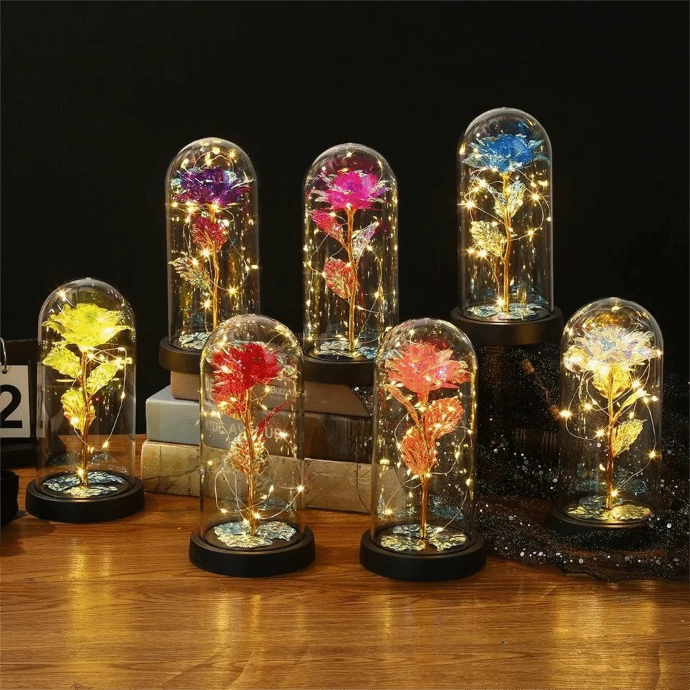 Beautiful Romantic Artificial Rose Light Luminous Decorative LED Flower Light Realistic Eternal Rose Lamp Mothers Day