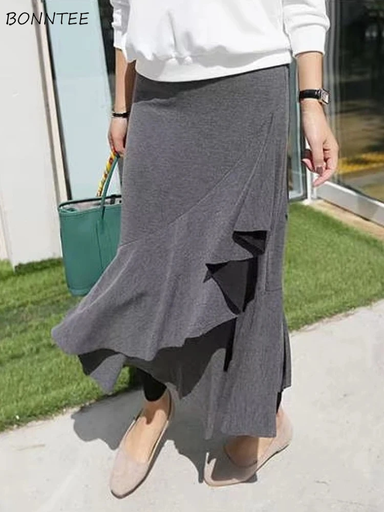 Saias de sereia femininas babados design casual outono inverno mais veludo quente cintura alta streetwear all-match roupas de moda coreana