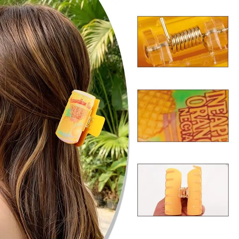 Hawaiian Juice Can Print Hair Claw Clips Funny Cute Beverage Can Design Hair Clips Summer Beach Vacation Hair Accessories