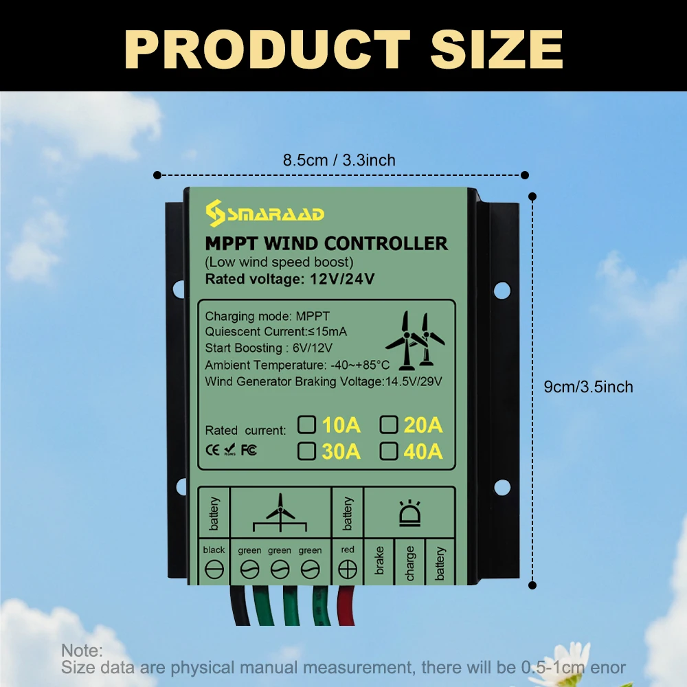2000W 10A 20A 30A 40A 12V 24V Auto 48V MPPT Wind Charge Controller For Wind Turbine Generator Water Proof IP68 For Home Use