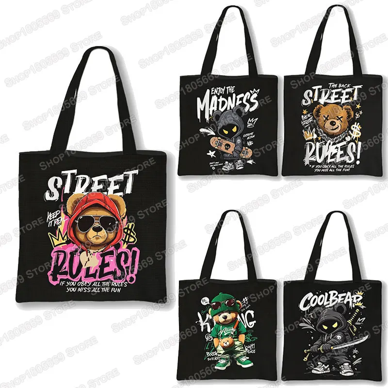 Fashionable Summer Bear Letter Print Shoulder Bags Women Handbag for Travel Casual Totes Lady Shopping Bag Gift