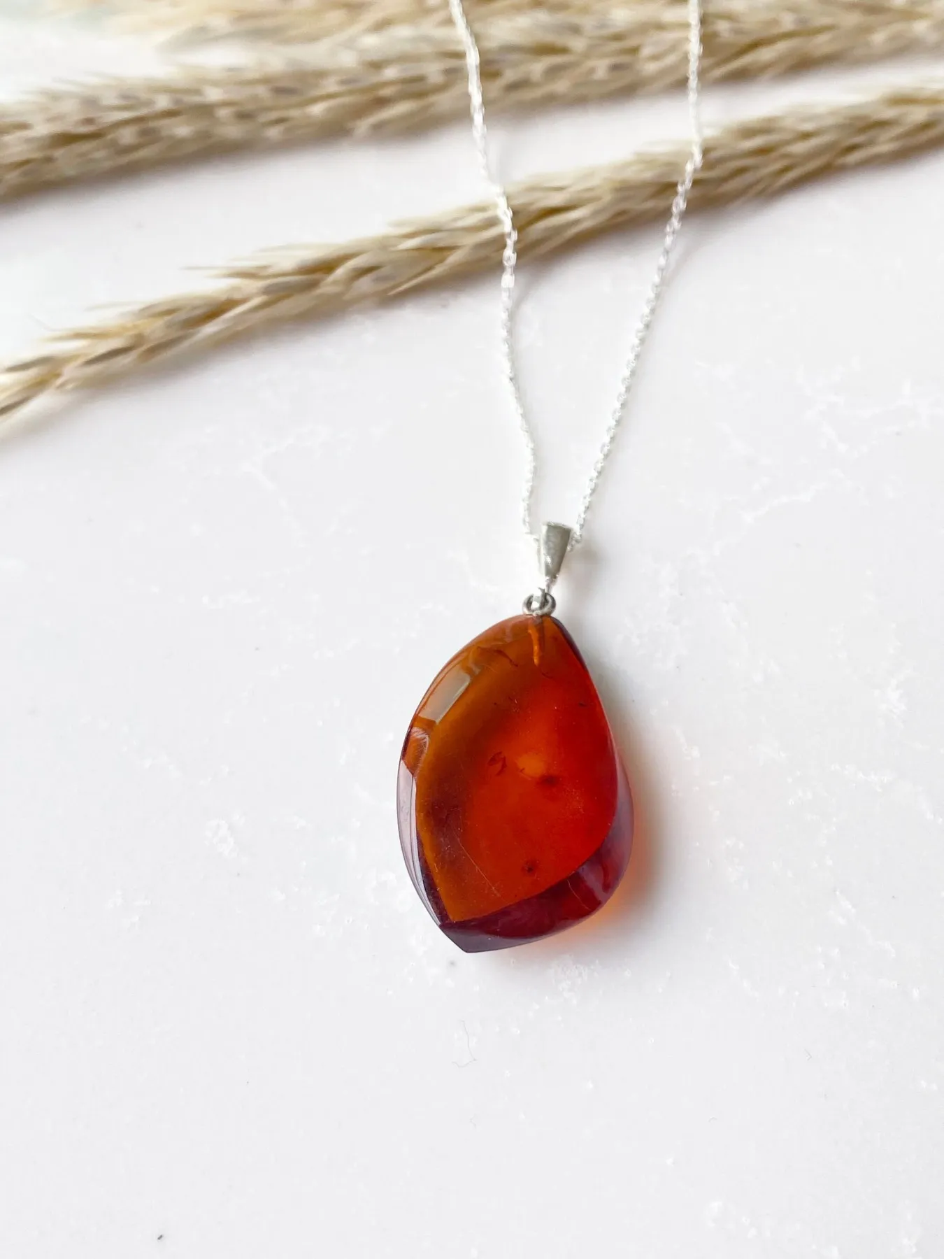 

Cognac Amber Necklace - Baltic Free shipping-Amber stone for jewelry - 925 Sterling Silver Necklace-Free Shipping woman