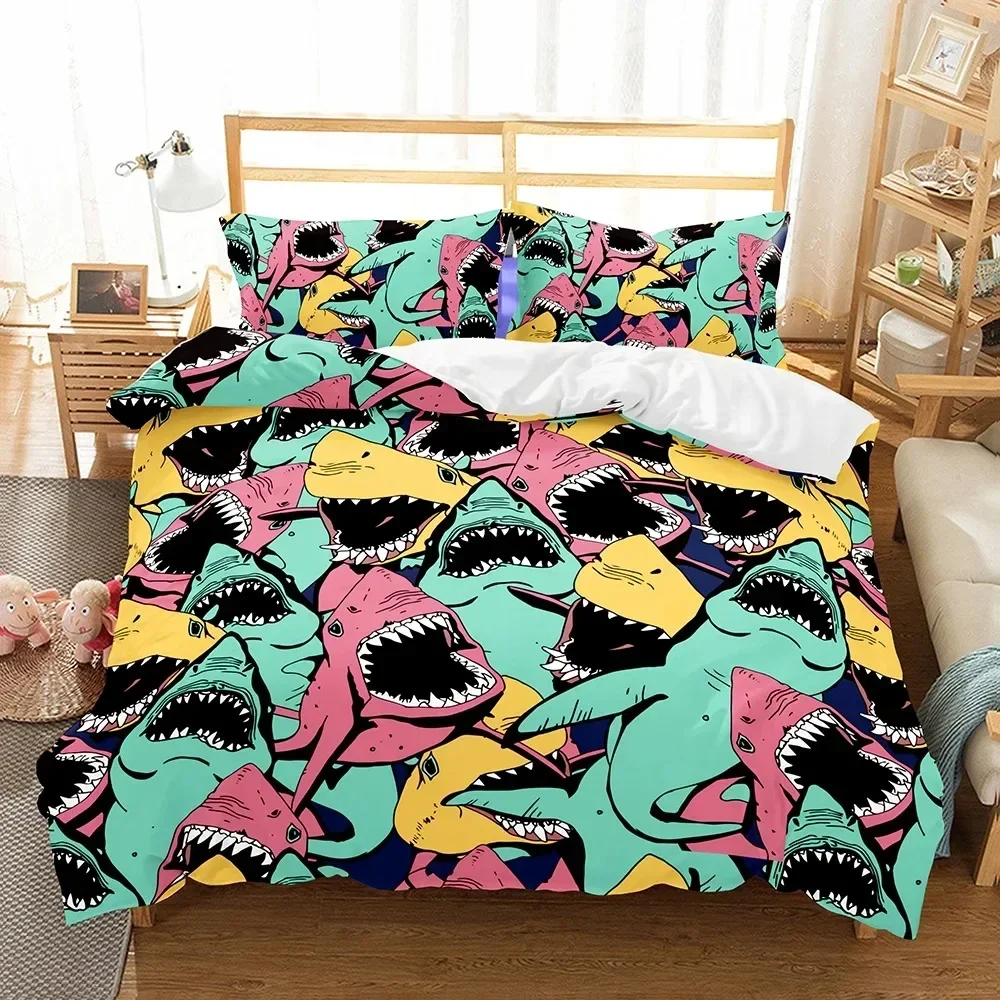 

3D Digital Shark Comfortable Duvet Quilt Cover Pillowcase Bedding Set Children Bedroom Decoration Home Textile