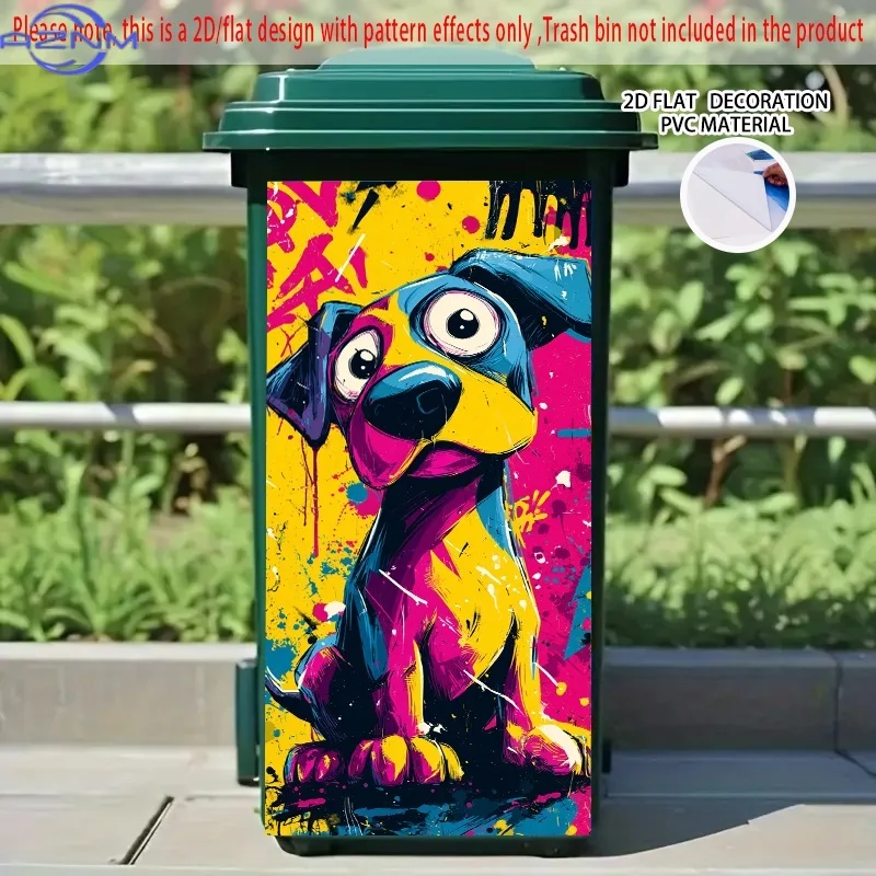 Graffiti-Style Colorful Dog Self-Adhesive Stickers - Large  PVC Glossy Urban Art Decals with Yellow-Blue-Pink Contrast & Splat