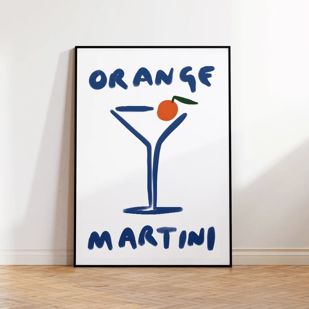 Modern Minimalist Cerise Blue Pornstar Vodka Martini Cocktail Gift Wall Art Canvas Painting Posters For Living Room Home Decor