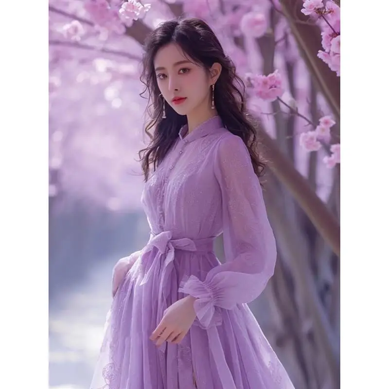 

High-End French Break Socialite Chic Purple Milk Sweet Pure Beautiful Spring First Love Temperament Tea Dress Skirt