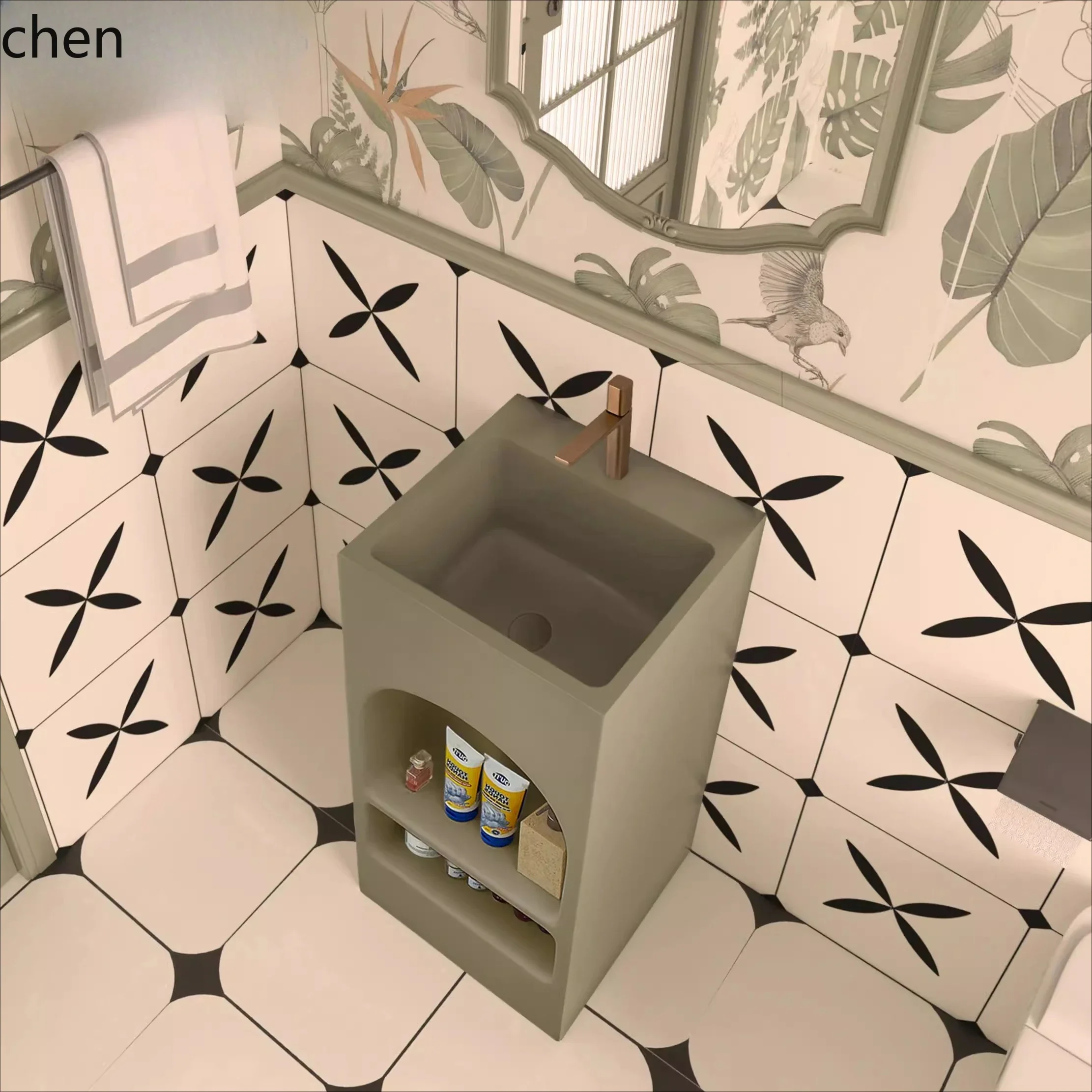 washbasin art washbasin bathroom storage with grid small floor type retro column basin