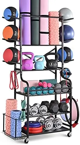 Yoga Mat Storage Racks,Home Gym Storage Rack for Dumbbells Kettlebells Foam Roller, Yoga Strap and Resistance Bands, Workout Equ