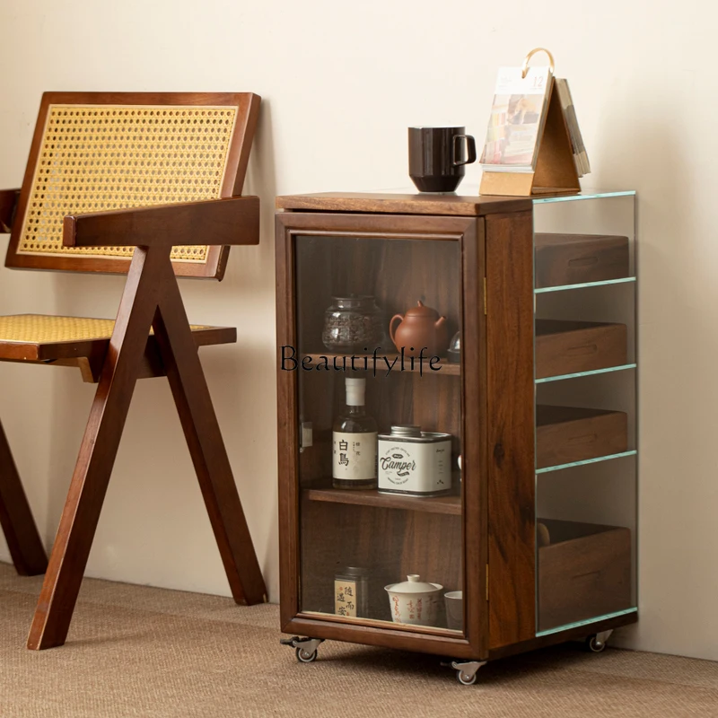 

Movable side cabinet tea cabinet tea set tea storage display cabinet small apartment