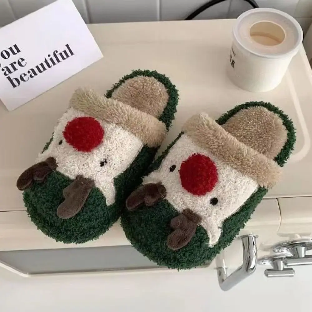 مضحك الأيائل عيد الميلاد نعال قماش المضادة للانزلاق دائم الشتاء شبشب منزل عنبر النعال المنزل الدافئة النساء طالب #3