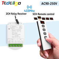 433mhz Wireless Remote Control Switch 220V 2CH Relay Receiver and Controller for Led Roller Blinds Shutters Projector Screen