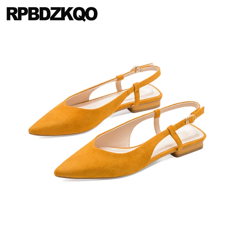 Large Size Pointed Toe Slingback Comfortable Flats Sandals Wide Fit Plain Women Work Summer 2023 Shoes Suede Candy Office Solid image 2