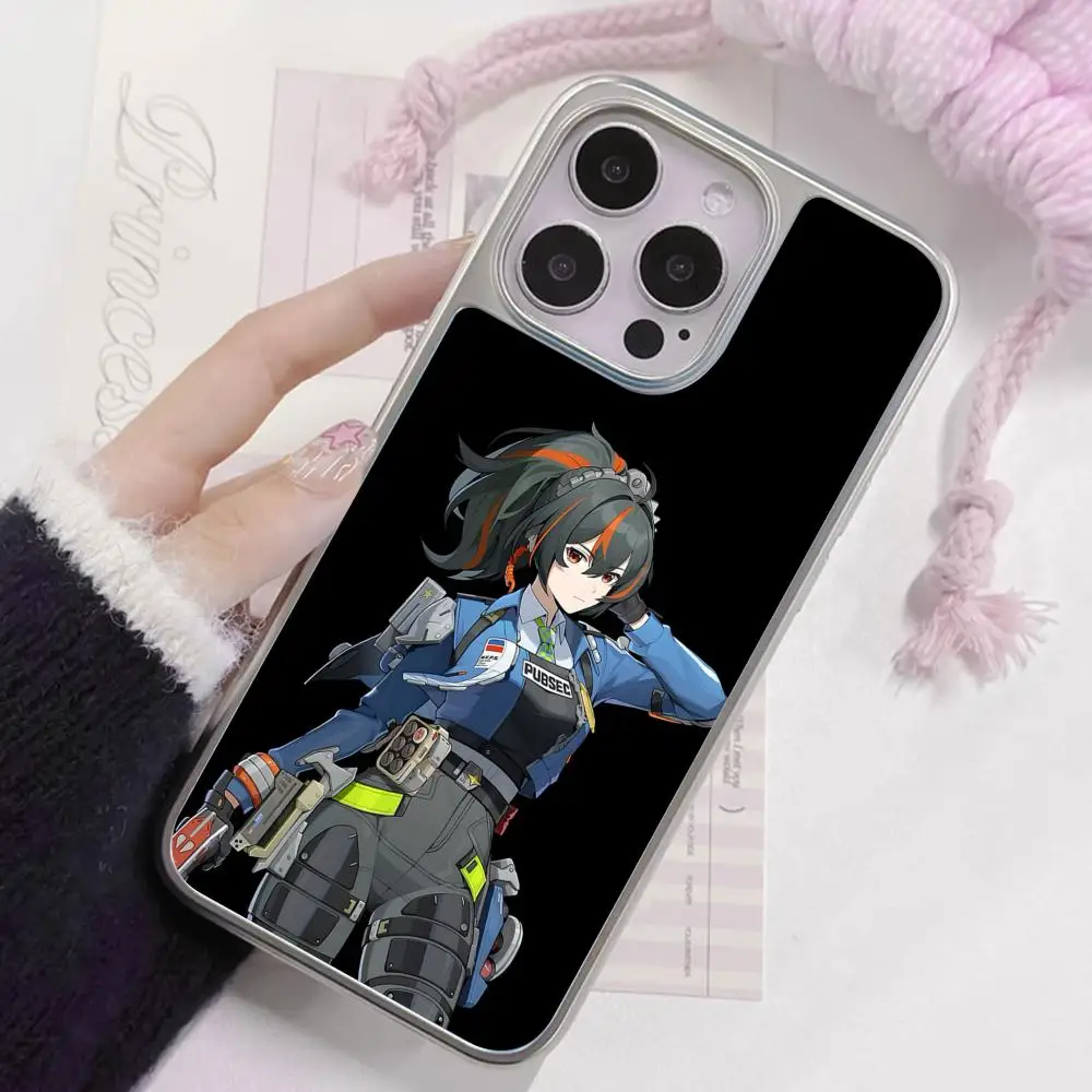 حافظة هاتف Zenless Zone Zero ZhuYuan لهاتف آيفون 17 16 15 14 13 12 11 Air Pro Max Plus غطاء ملون مطلي بالفضة فاخر #4