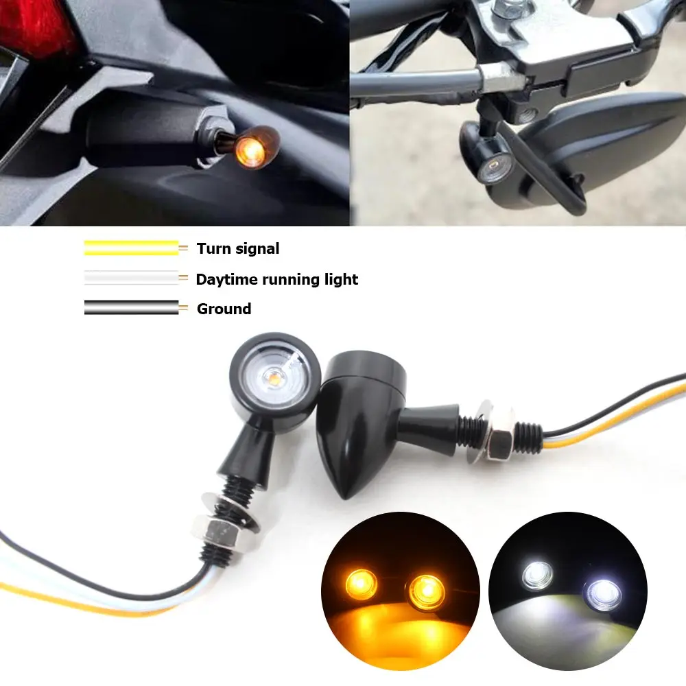 Motorcycle 8mm LED Turn Signal Light Indicators Moto Flashing Lights Indicator E Mark 12V Amber Signal Lamp White DRL