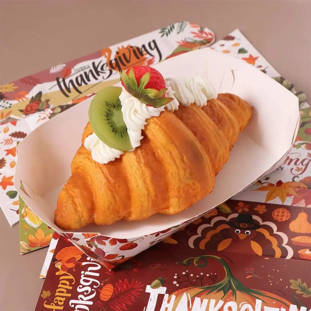 12 قطعة صناديق ورقية صغيرة للوجبات الخفيفة مستطيلة سميكة المتاح الخبز المقالي اليقطين مابل ليف طباعة مهرجان طبق عشاء