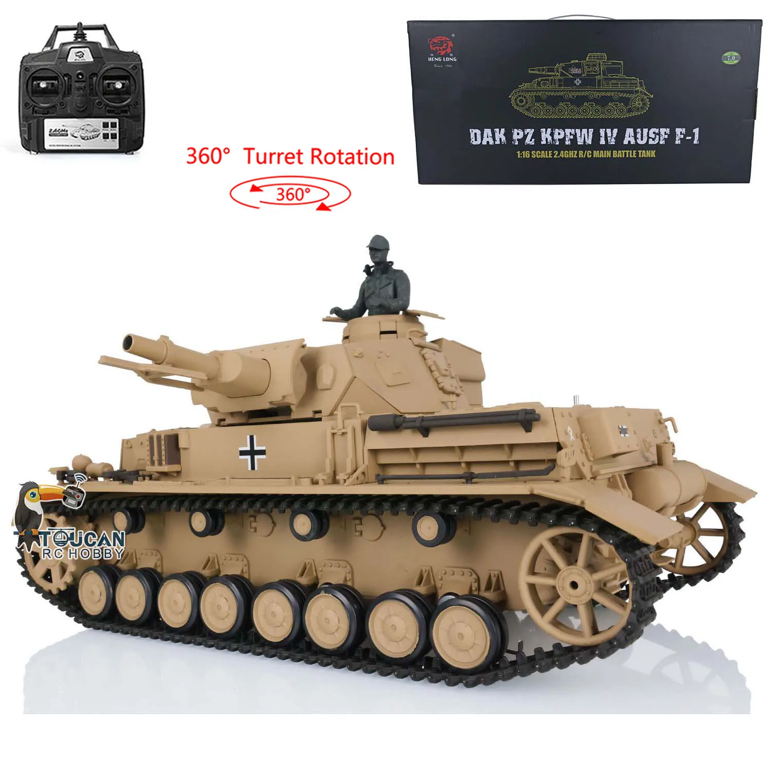 2.4G Heng Long RC Tank 1/16 7.0 Plastic German Panzer IV F RTR 3858 360° Turret RC Panzer TH17380