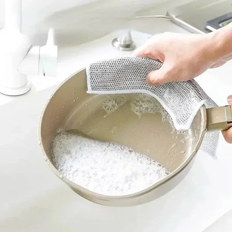 Rust Removal Cleaning Cloth Kitchen Magic Dishwashing Towel Metal Steel Wire Cleaning Rag Microwave Stove Clean Tools Dish Cloth