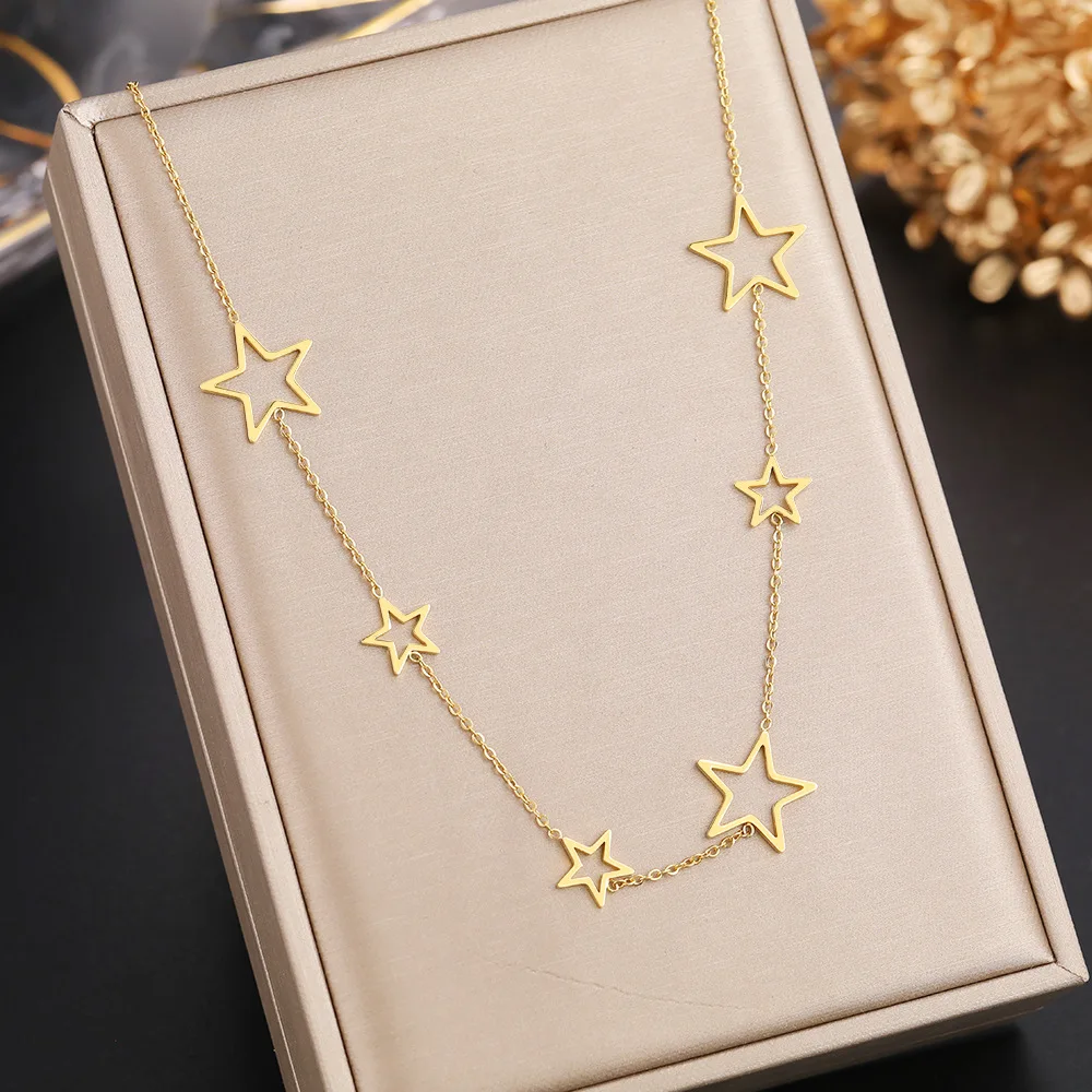 Chaîne de clavicule en acier inoxydable avec étoile creuse à cinq branches, pendentif étoile grande et petite, bijoux minimalistes au style distinctif