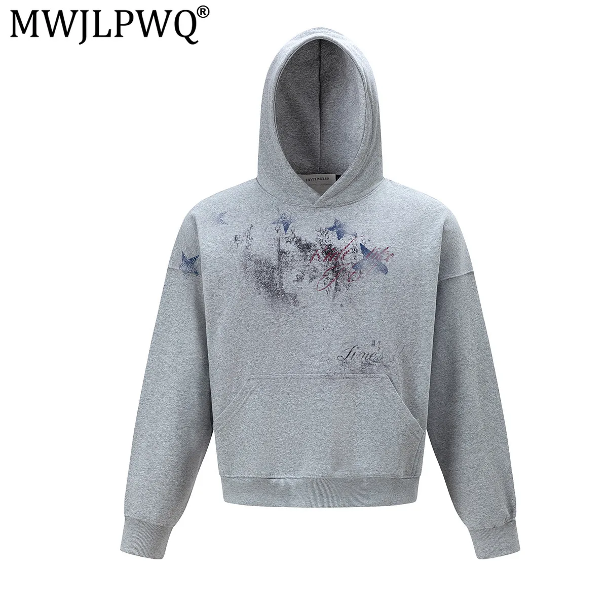 MWJLPWQ American-Style Streetwear Distressed Print Hoodie Men's Fashion Versatile Loose Casual Tops New Autumn Winter 20487