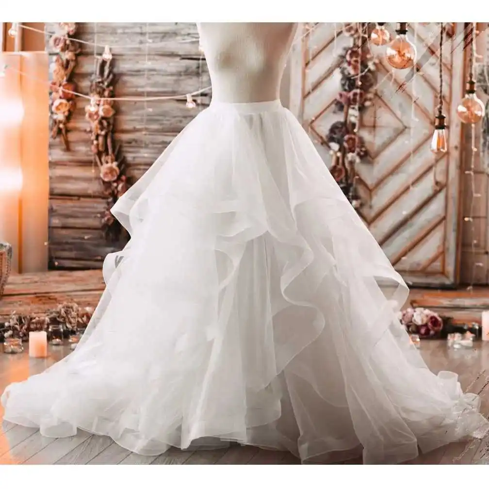 

Chic White Skirts For Wedding Zipper Waist Train Ball Gown Bridal Skirt Formal Event Prom Skirt Ruffled