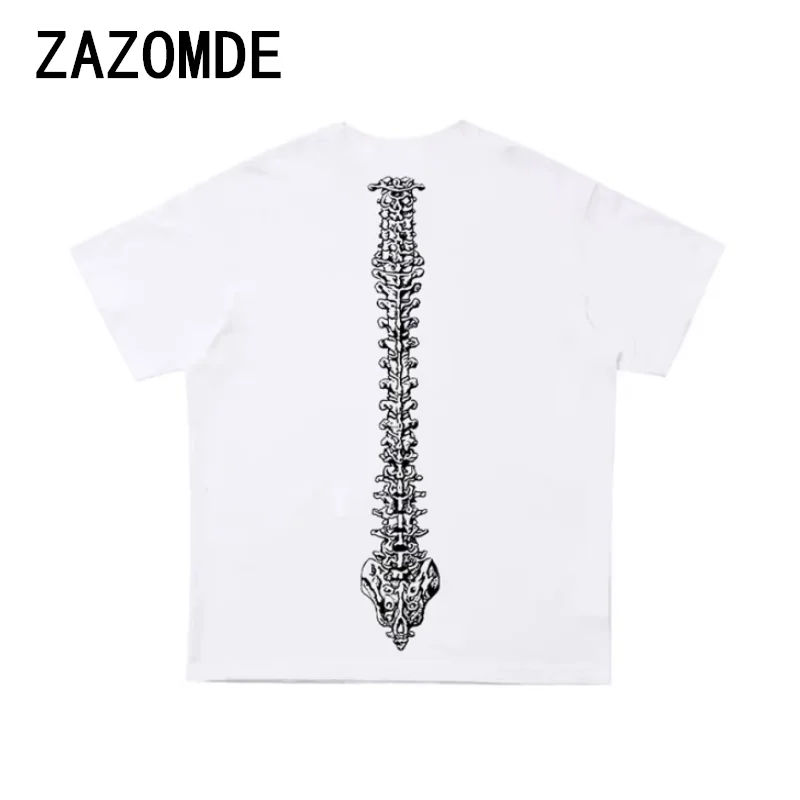 ZAZOMDE 260GSM Cotton T Shirt Men Vintage Classic Tees North America Backbone Print Hip Hop Street 100%Cotton Oversized Tops