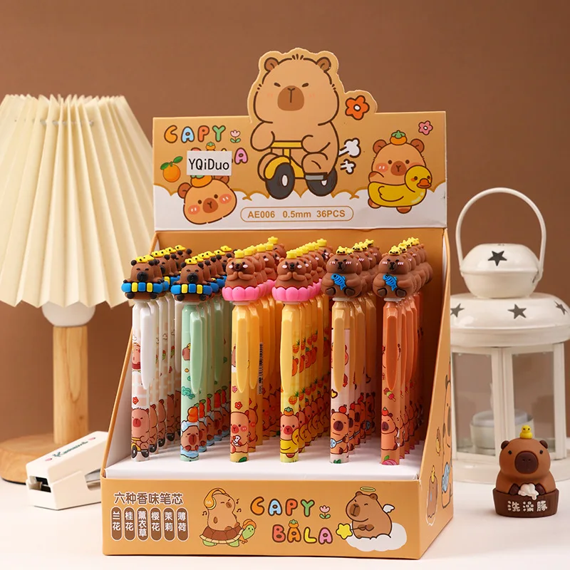

36 Pcs with Box Cute Capybara Push Neutral Pen Cartoon ST Signature Pen Student Writing Stationery