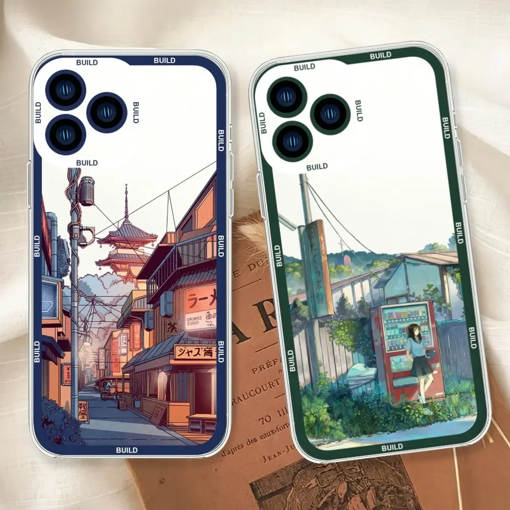 Japan Anime Landscape Phone Case For iphone 11 12 13 14 15 Mini Plus Pro Max Transparent Shell