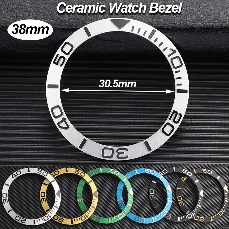 Ceramic Watch Bezel Insert Diving Watch Bezel Ring 38mm Raised Numeral Scale Multi‑Color Replacement Parts Watches Accessories