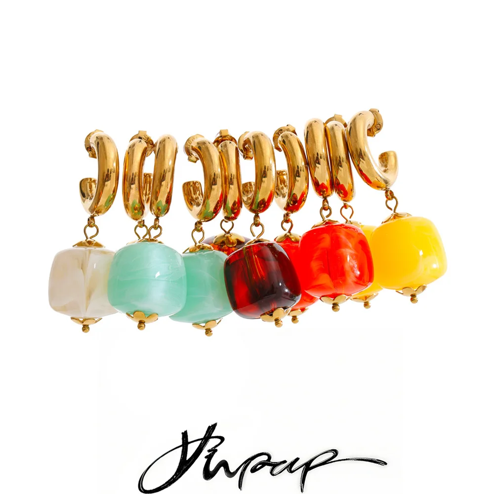 Yhpup 5 Colors Stainless Steel Square Resin Acrylic Candy Drop Earrings Stainless Steel Summer Arrivals Young Exclusive Jewelry