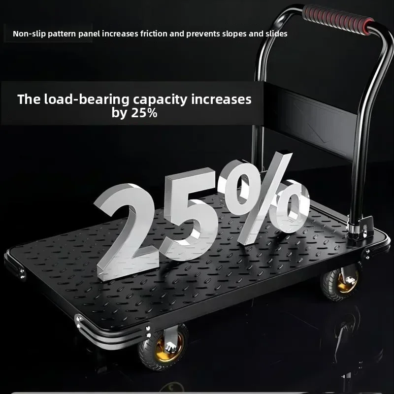 Minimalist Trolley Trolley Flatbed Trolley Silent Foldable Large Trolley Truck Steering Wheel Thickened Iron Steel Plate Trailer