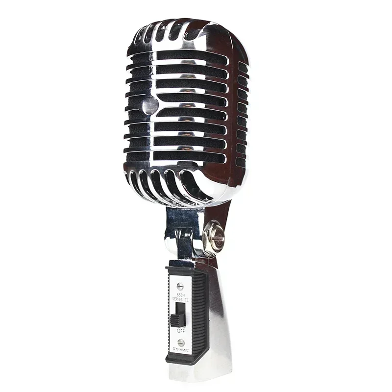 55SH Vintage Style Microphone Simulation Classic Retro Dynamic Vocal Wired Mic Universal Stand for Live Performance Karaoke