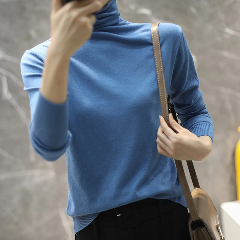 

Женский вязаный шерстяной свитер с высоким воротником, приталенный крой, весна-осень-зима, новинка, внутренняя одежда, верхняя основа, irt, для поездок на работу, Sle