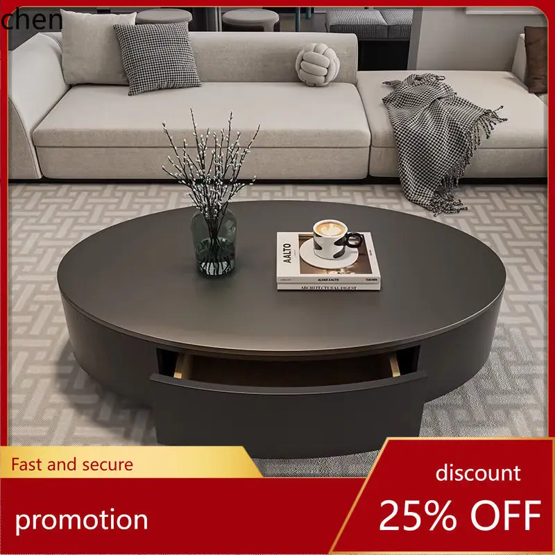 

HT Oval Coffee Table Modern Simple Rock Slab Waist-Shaped Coffee Table for Living Room Home Minimalist Style