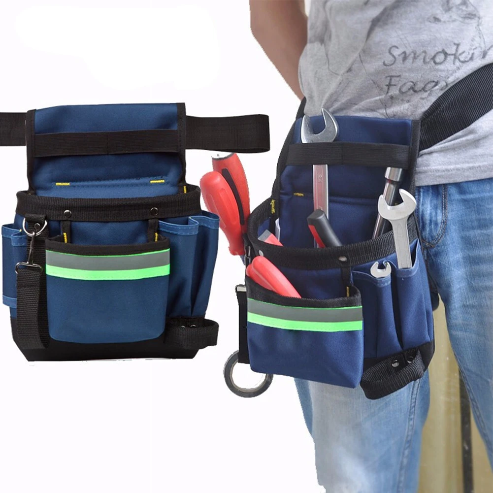 調節可能なベルトツールバッグ-マルチポケットウエストポーチ-600d-オックスフォード布-豊富な収納力-調節可能なベルトバッグ-ブルーとブラック
