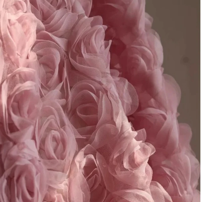 

Designer Fabric Tulle 3D Rose Flower Embossed Special Material Dress Clothing Textile