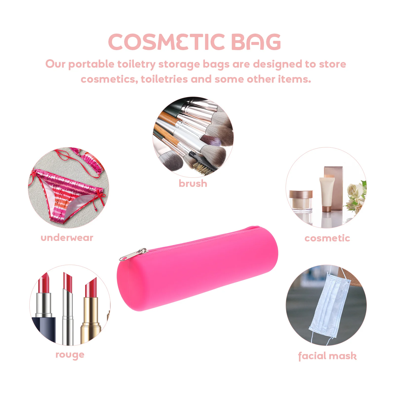 

Flexible Silicone Makeup Brush Bag Zipper Design Travel Brush Organizer Compact Lightweight Storage Case