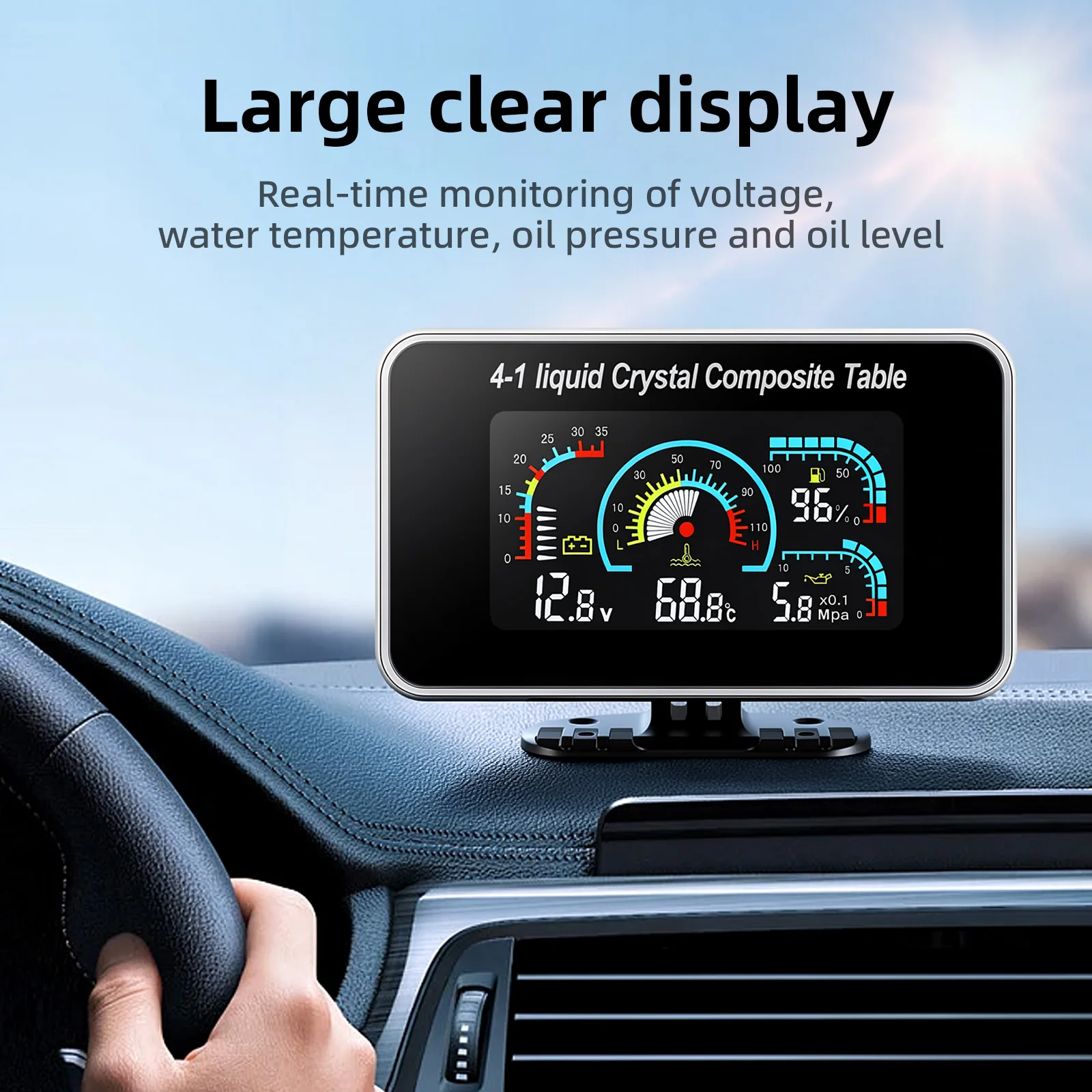 4-in-1-LCD-Auto, digital, Wassertemperatur, Öldruck, Voltmeter, Volt, Kraftstoffanzeige, Alarmanzeige mit 100–575 mm Sensor – Detail 8