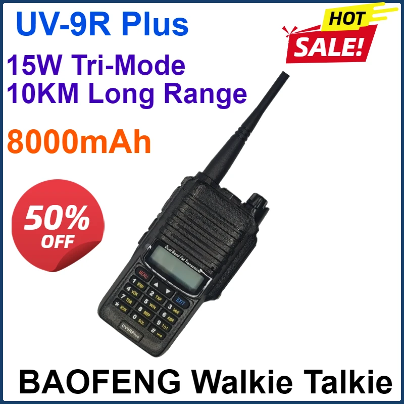 15W 8000mAh Baofeng UV-9R Plus Walkie Talkie Long Range Ham radio Receiver Waterproof UHF/VHF 10KM High Power two way radio