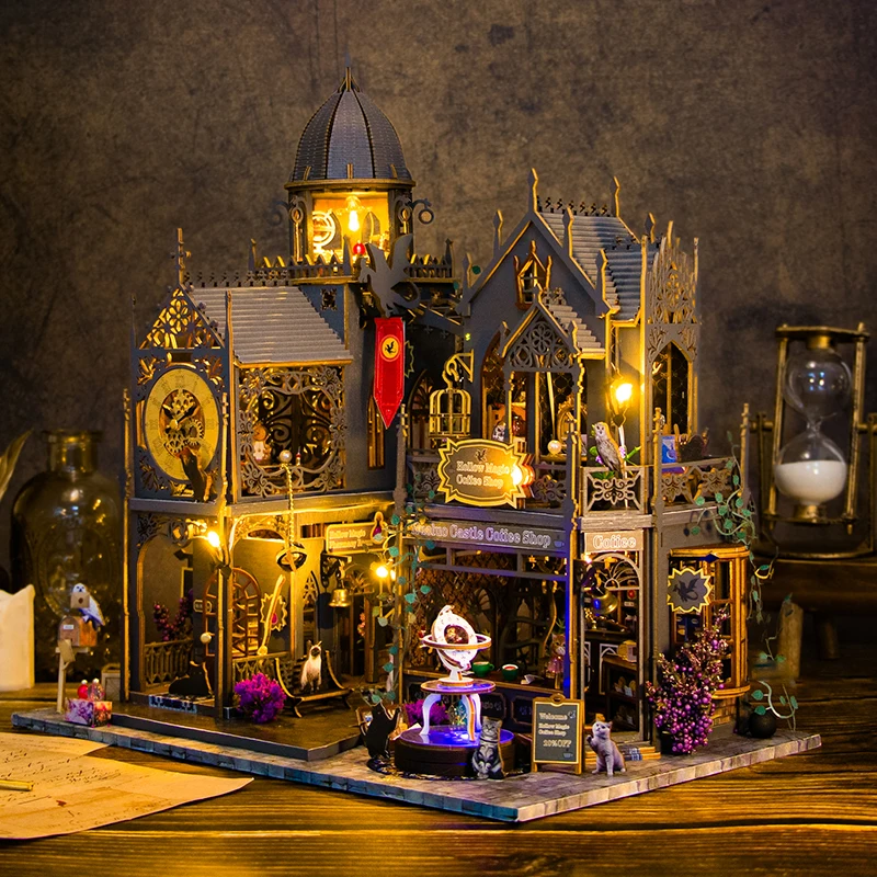 Retro diy de madeira em miniatura casas de boneca estatuetas 3d puzzle kit montagem com móveis casa casas de bonecas para amigo presente natal