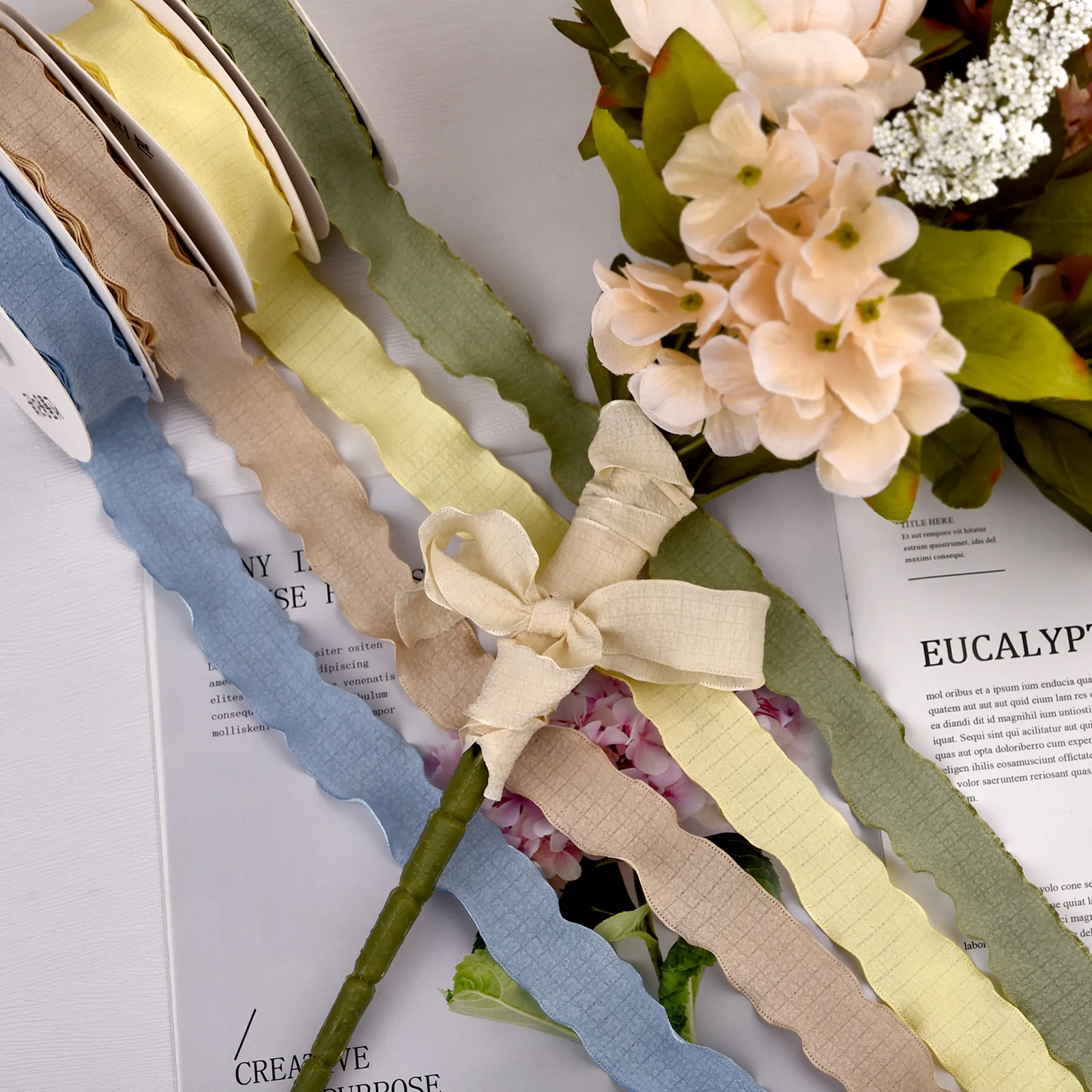 Nastro con bordo ondulato a coda di pesce da 10 metri Confezione regalo fai-da-te Confezione di bouquet di fiori Nastri in filato con fiocco Bar Decorazioni regalo fatte a mano