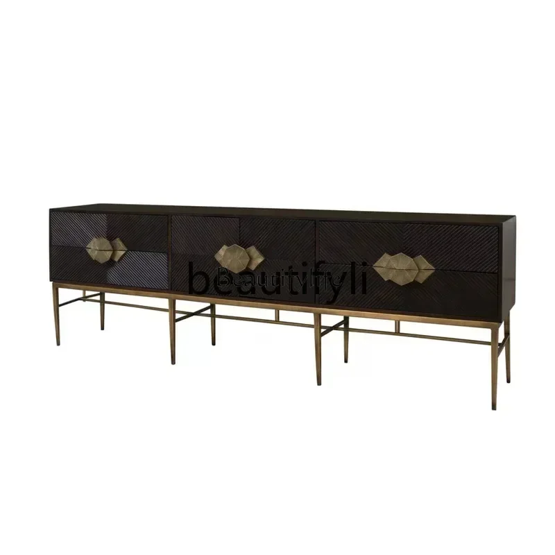 D33classical solid wood engraved TV cabinet locker designer modern simple stainless steel porch cabinet